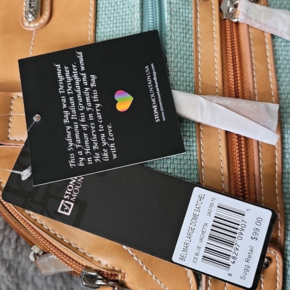 NWT Stone Mountain Purse Ice Blue/Vachetta Belmar Large Dome Satchel Sydney Bag - Picture 12 of 12